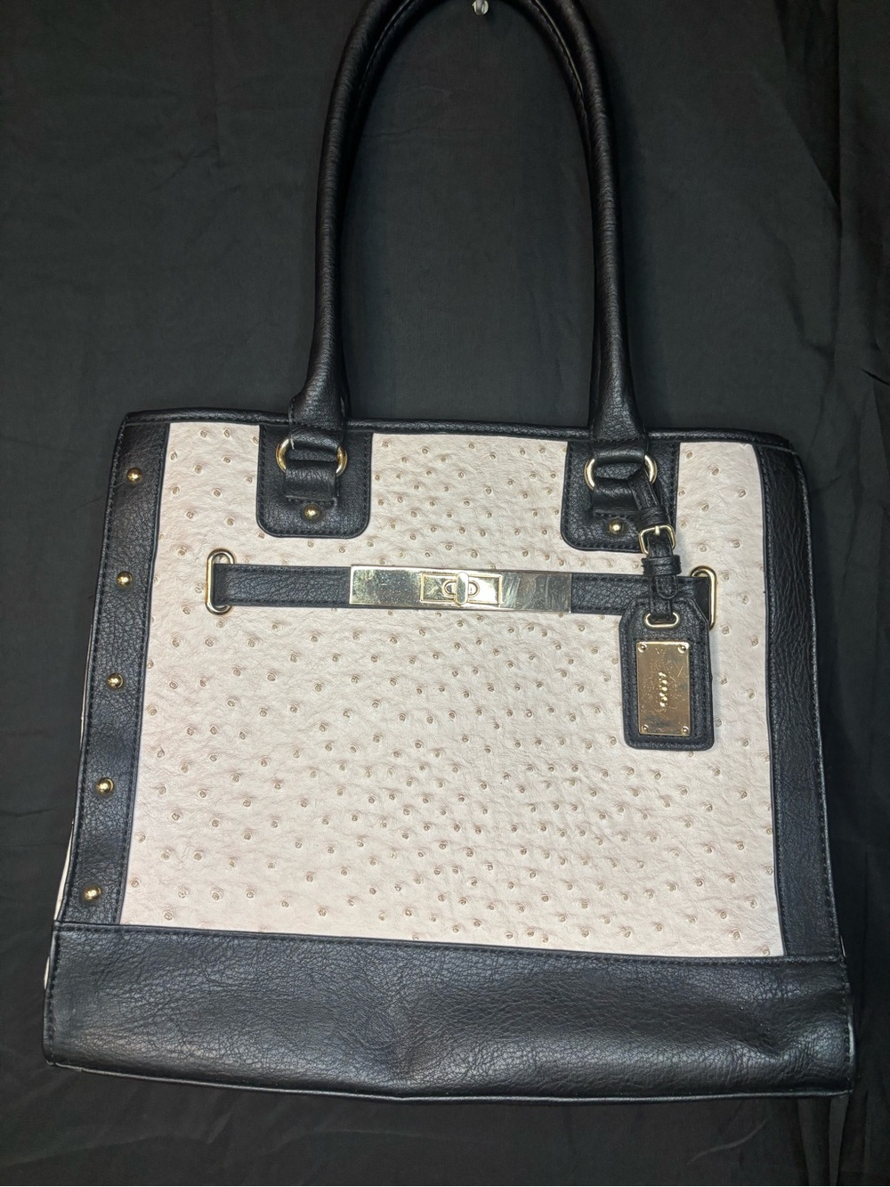 ALDO Two-Tone Ostrich Embossed Structured Tote Bag
